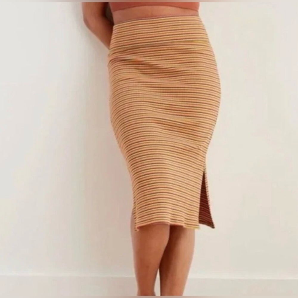 Aerie NWT Small Multi-Colored Striped Ribbed Midi Pencil Skirt Casual